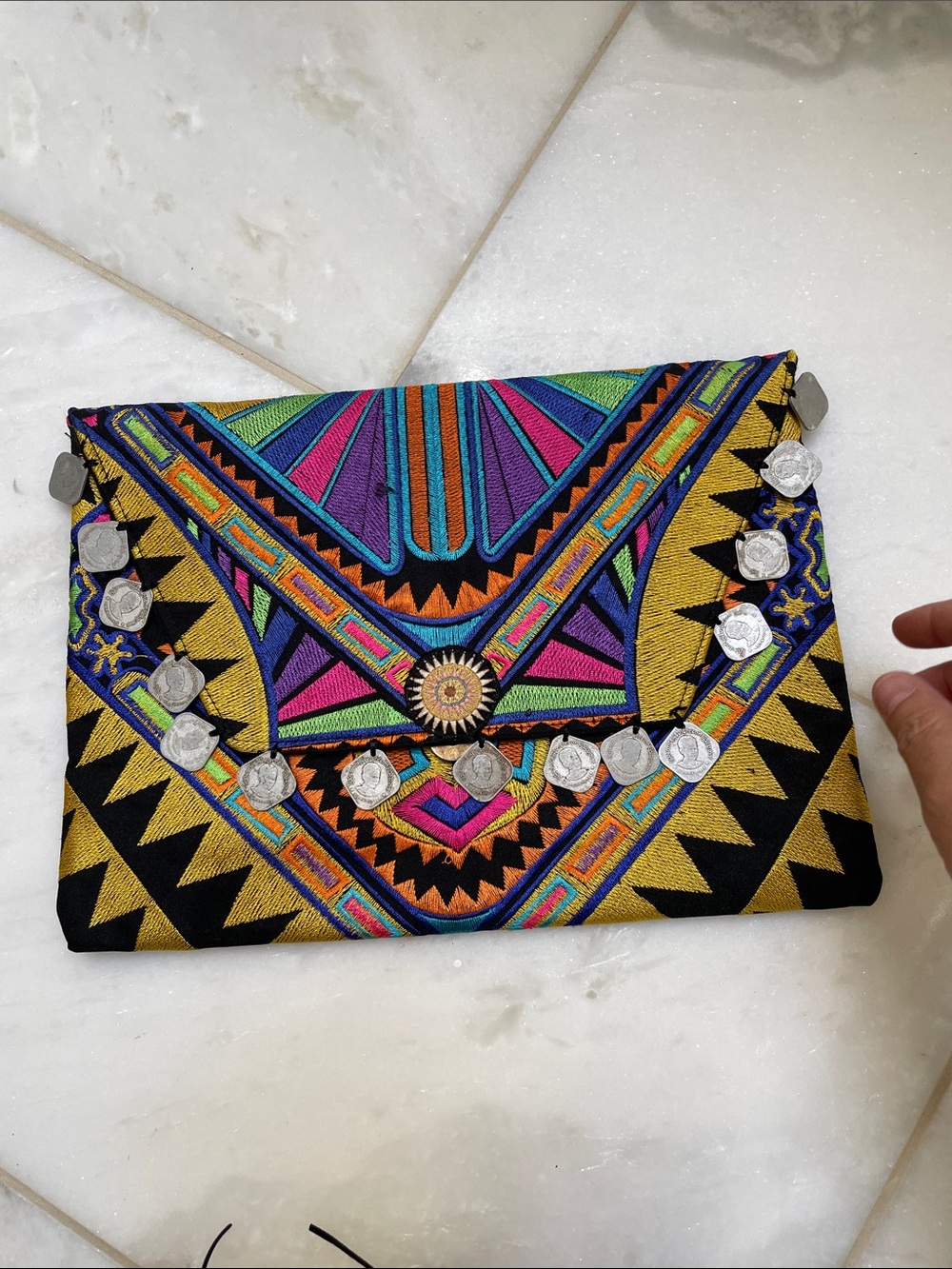 Boho Embroidered Multicolor Envelope Clutch